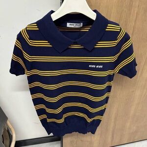 Miu Miu Polo with Navy and Yellow Stripes